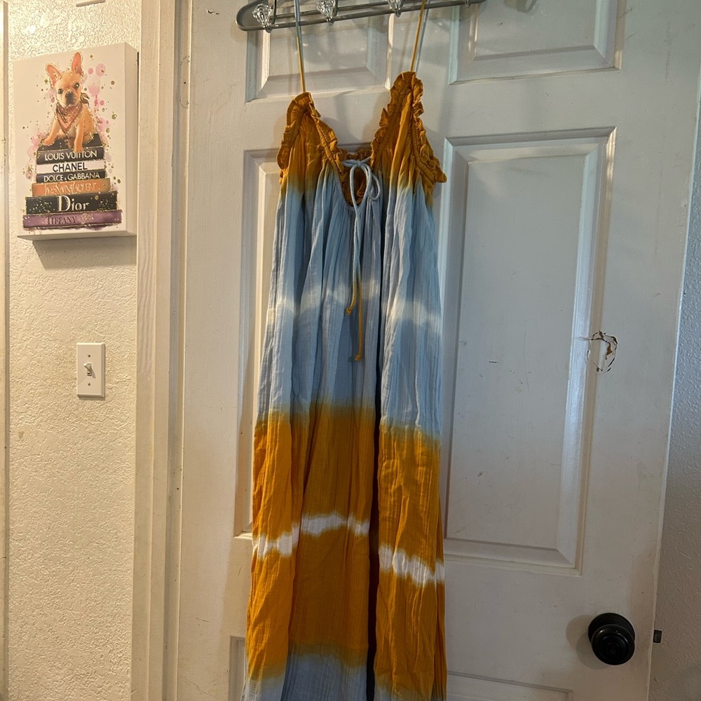 Zara Mustard and Light Blue Tie-Dye Maxi Dress